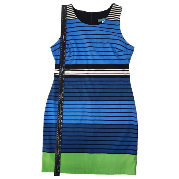 Pim + Larkin Sleeveless Sheath Dress M Blue Striped Back Zip Lined Office Bold - Picture 9 of 11